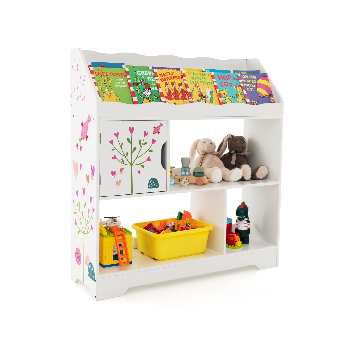 Kids Toy Storage Organizer with Bookshelf - White