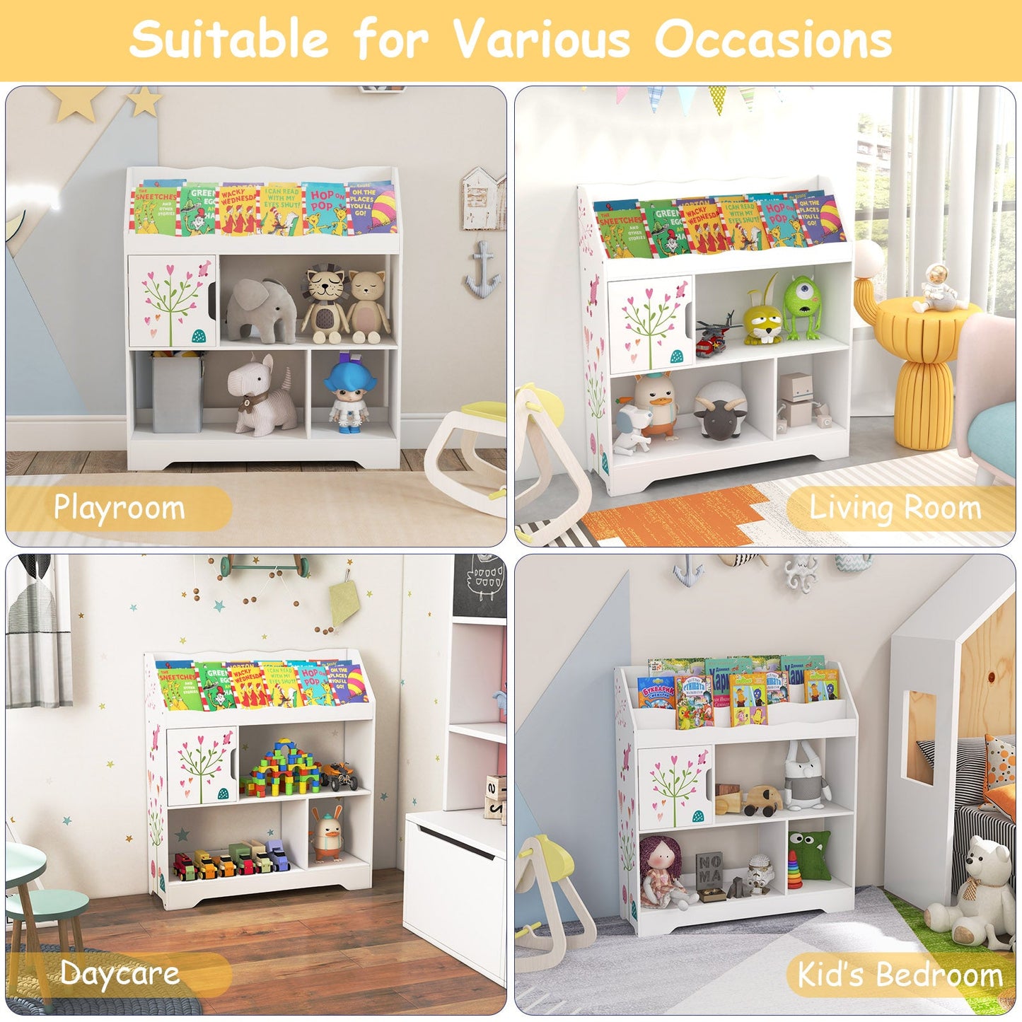 Kids Toy Storage Organizer with Bookshelf - White