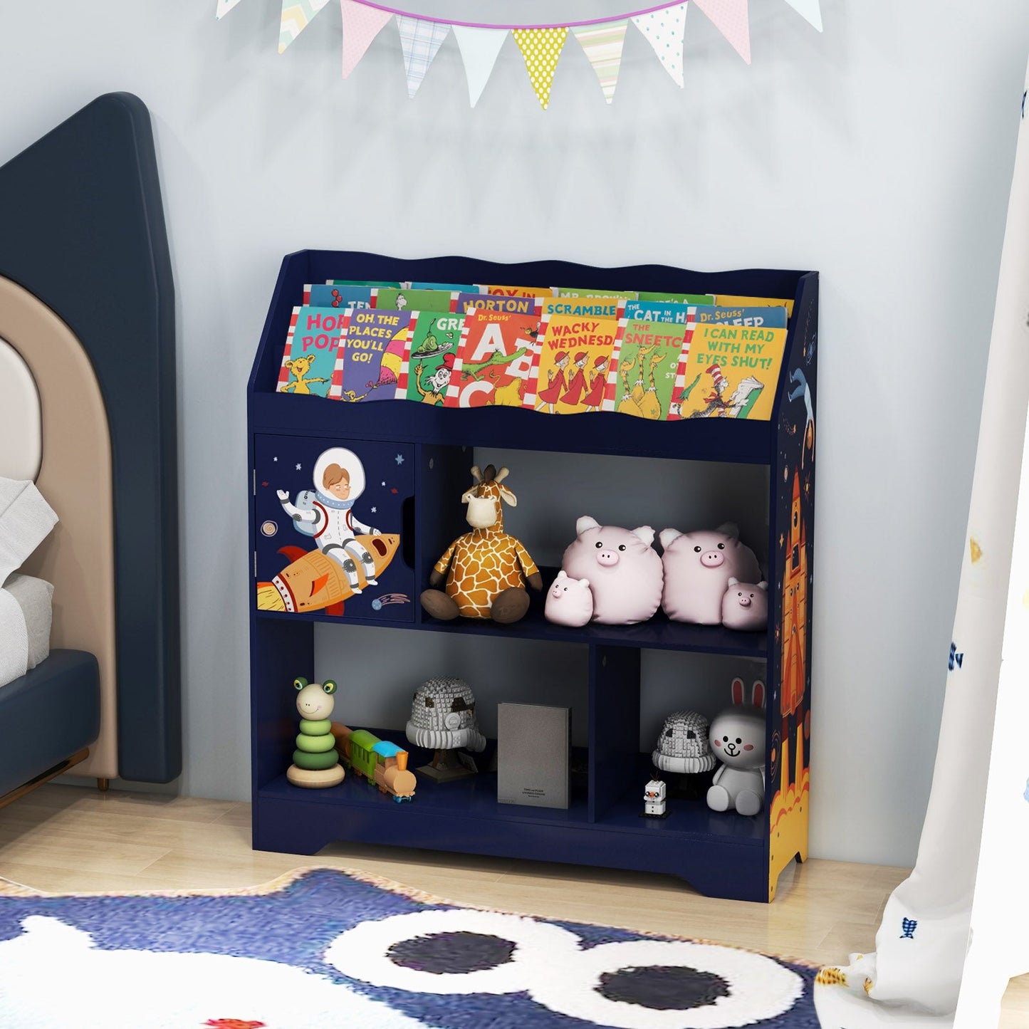 Kids Toy Storage Organizer with Bookshelf - Navy