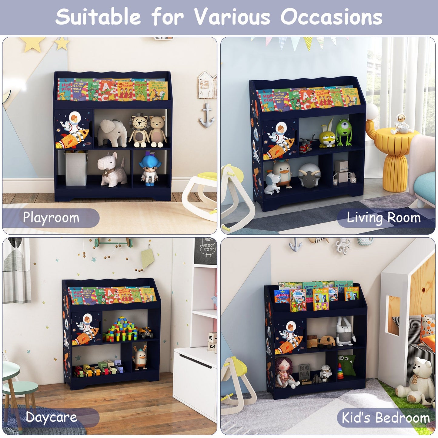 Kids Toy Storage Organizer with Bookshelf - Navy
