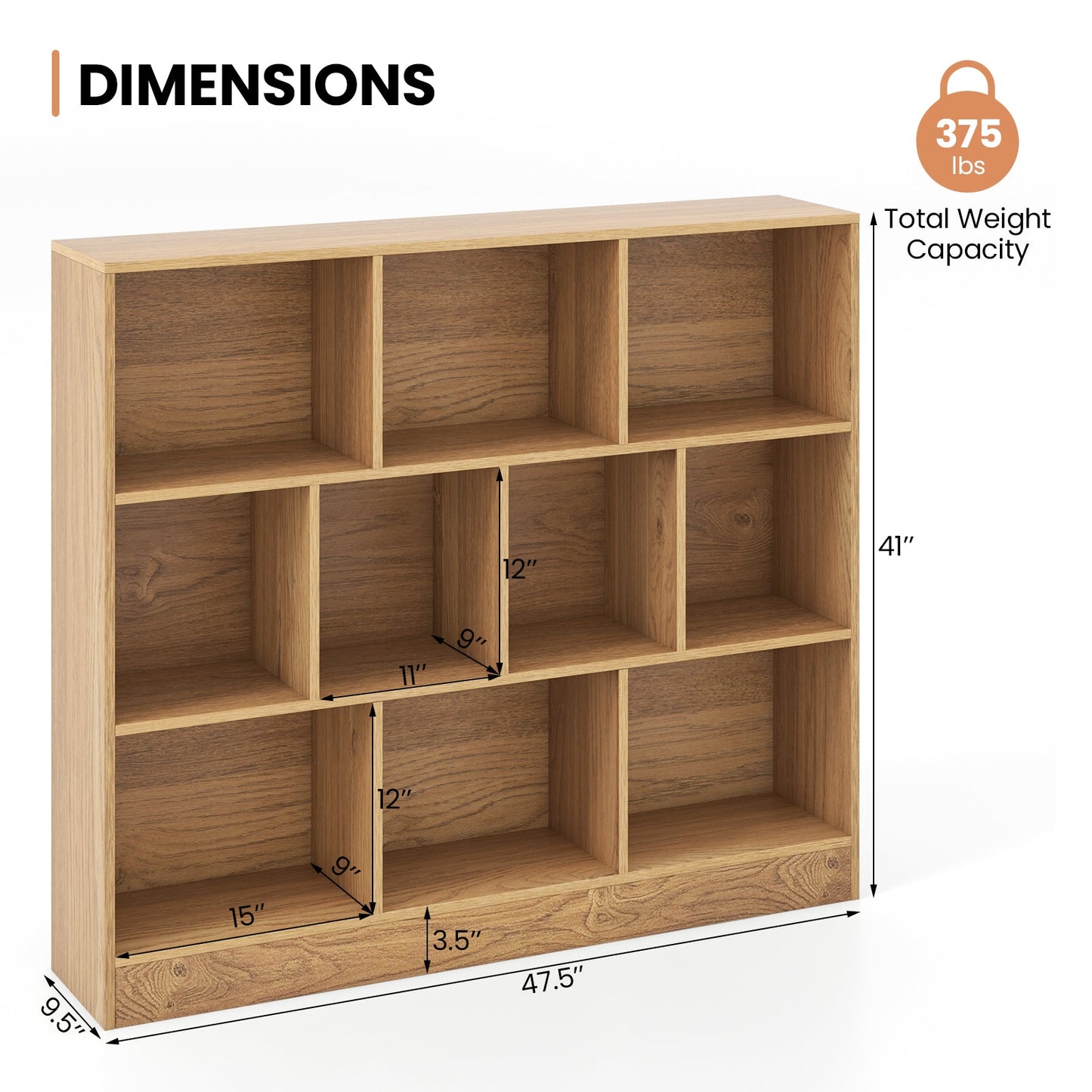 Organizador de Almacenamiento de Juguetes de Madera de 41 Pulgadas con 10 Cubos