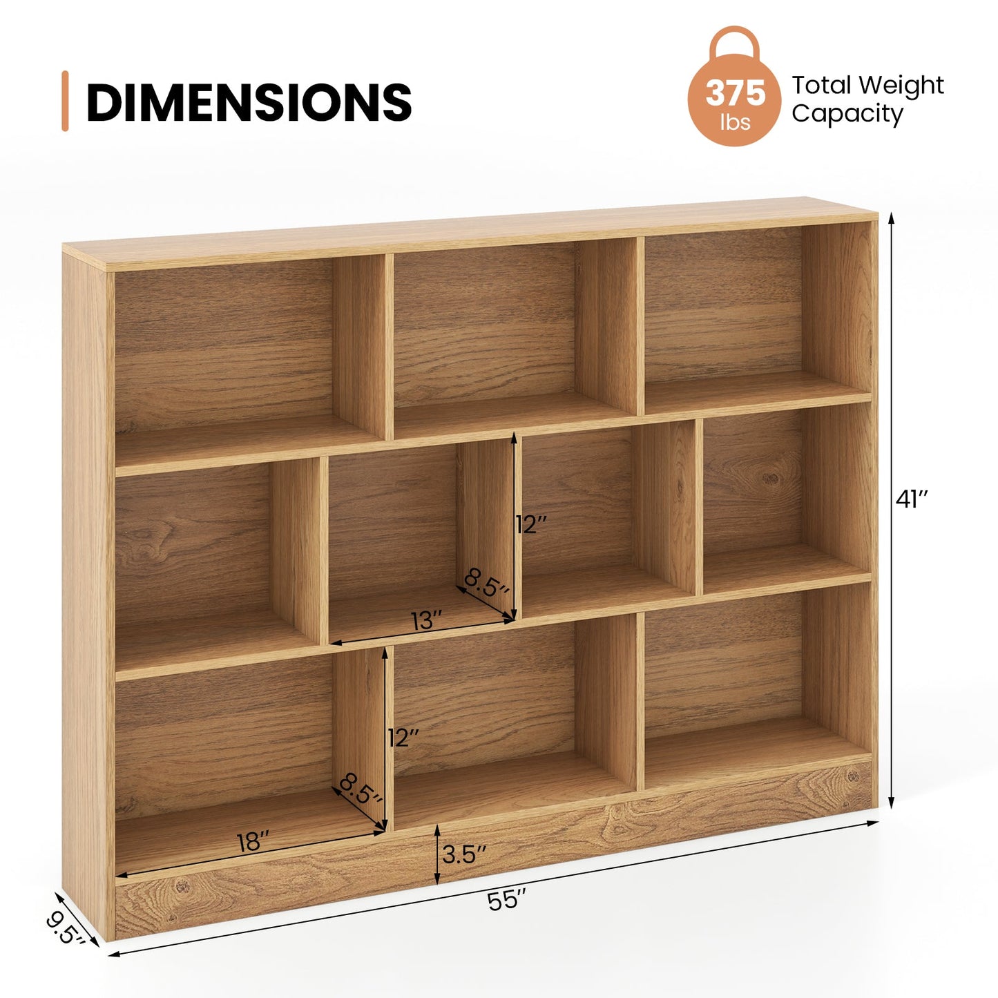 Organisateur de rangement en bois de 41 pouces avec 10 cubes - Naturel