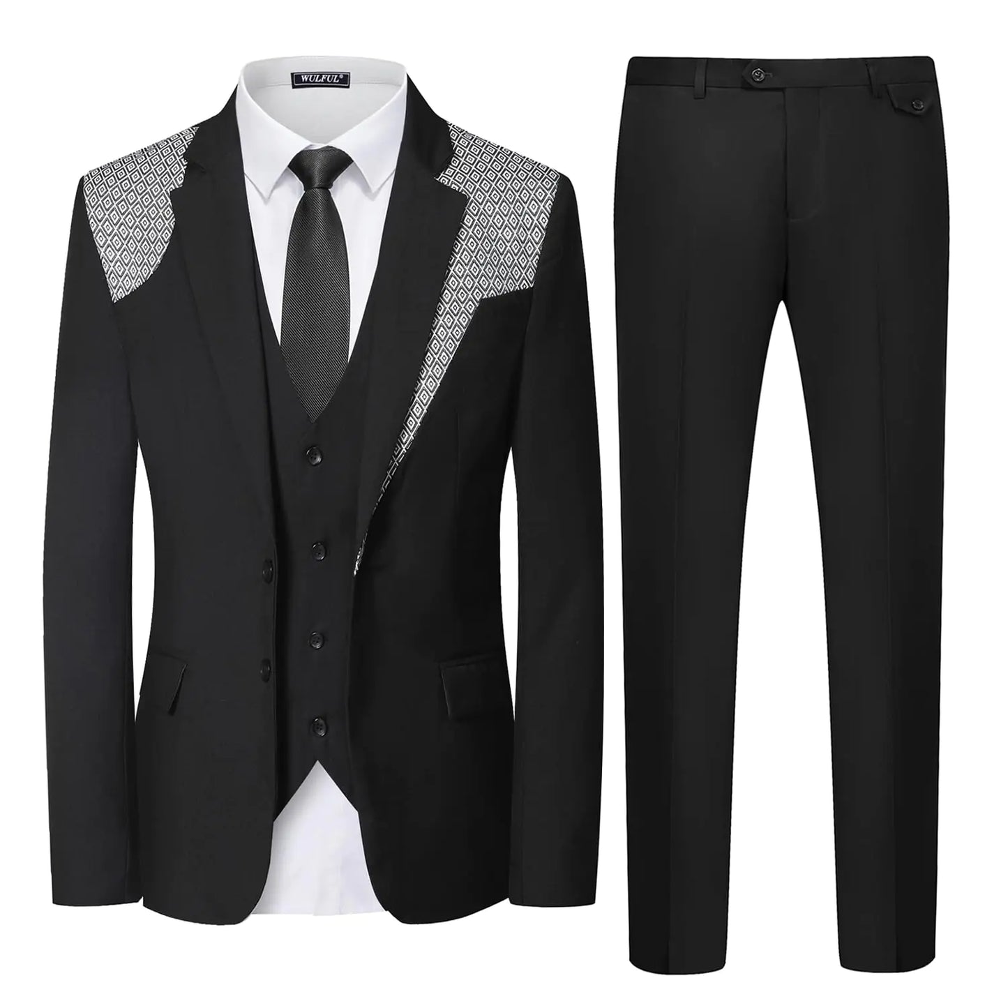 Ensemble de costume ajusté 3 pièces WULFUL pour homme - Noir