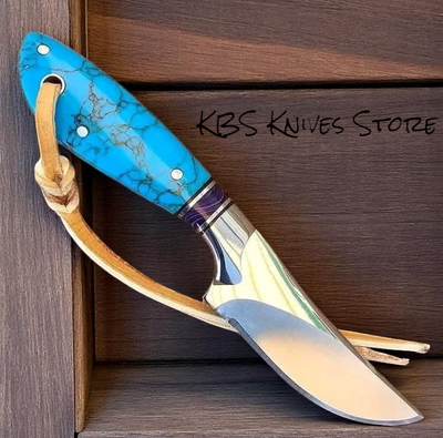 Elegant Concealed Belt Knife with Turquoise Handle - 7" D2 Steel - Korvel