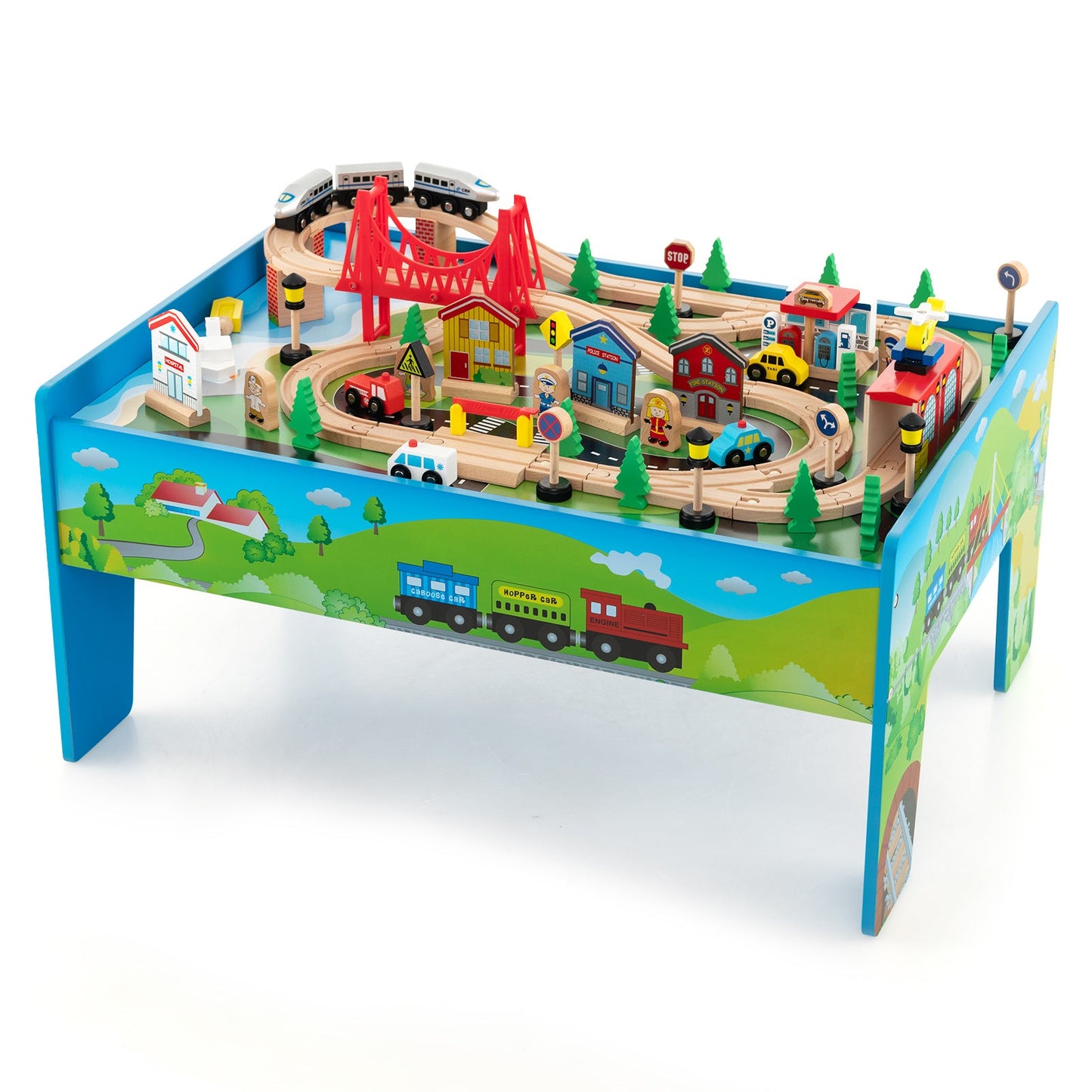 Ensemble de train en bois de 80 pièces et table