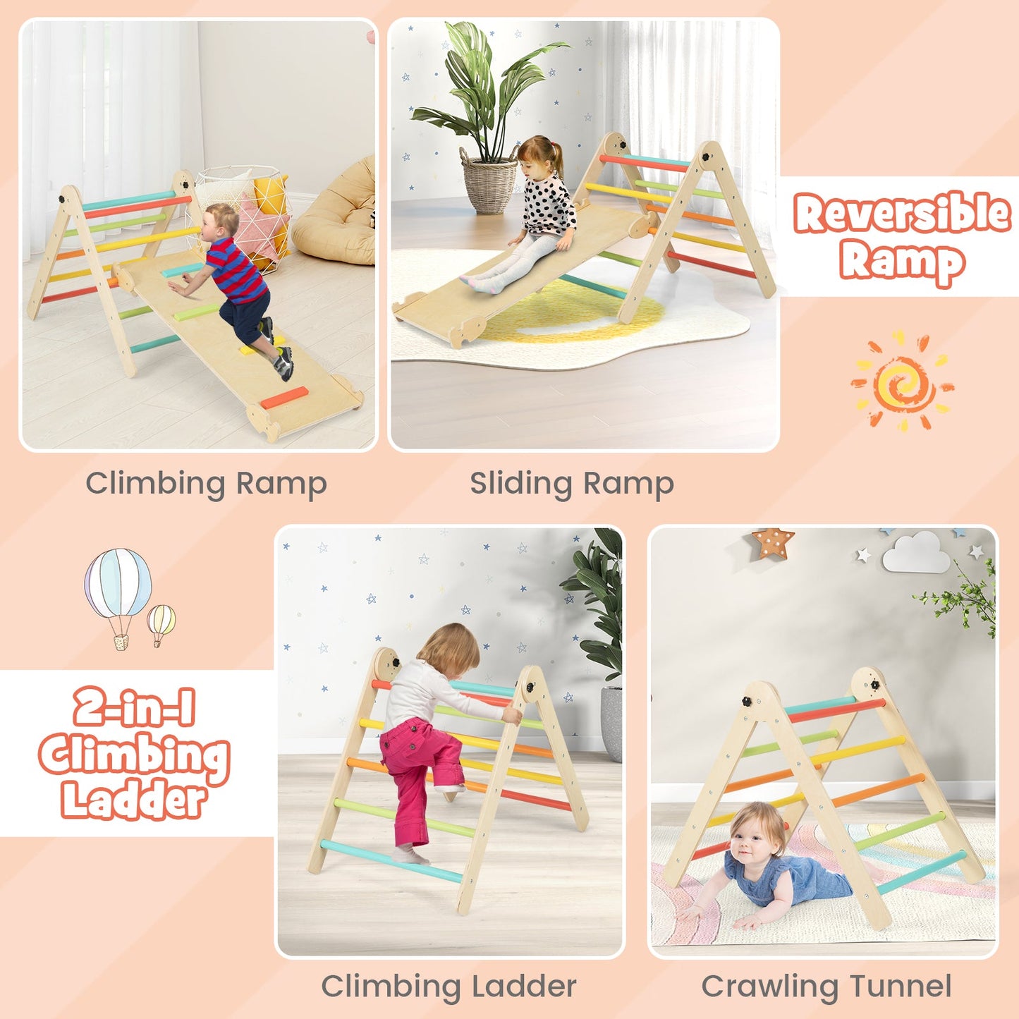 3-in-1 Adjustable Kids Climbing Triangle Set - Multicolor