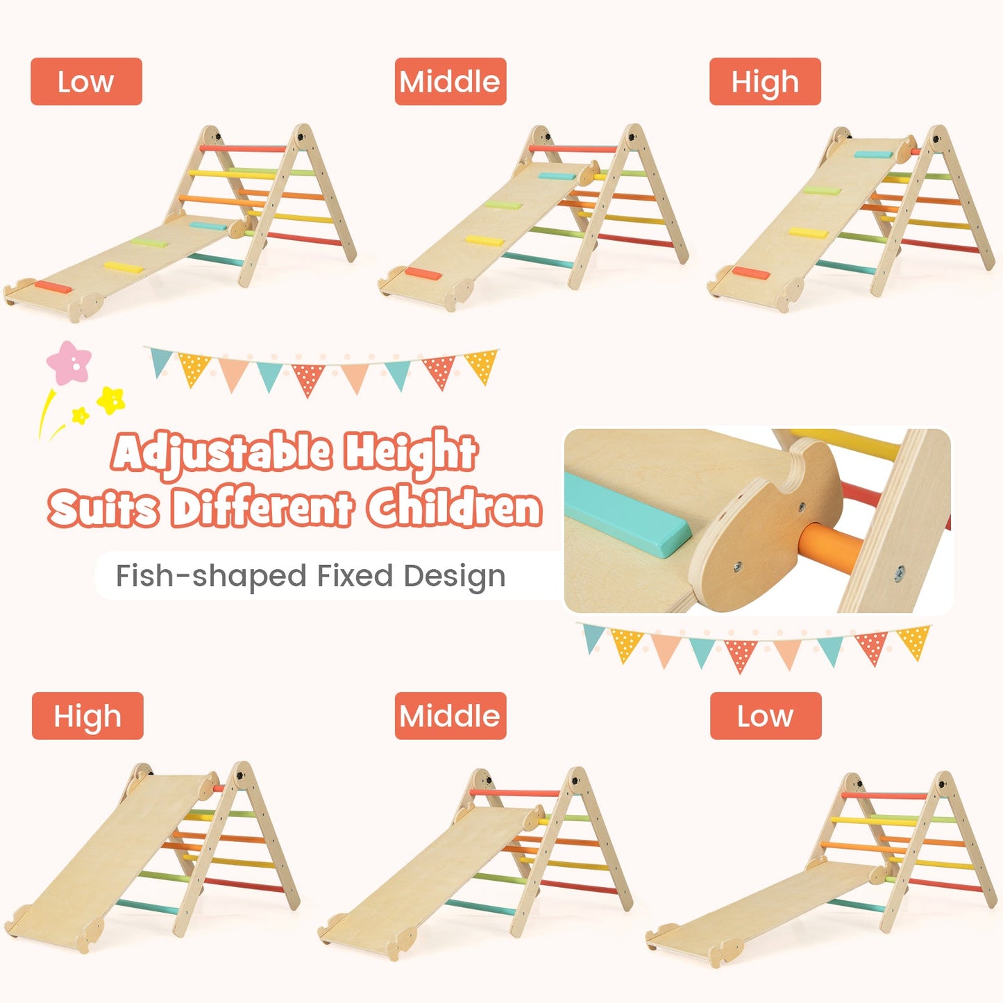 3-in-1 Adjustable Kids Climbing Triangle Set - Multicolor