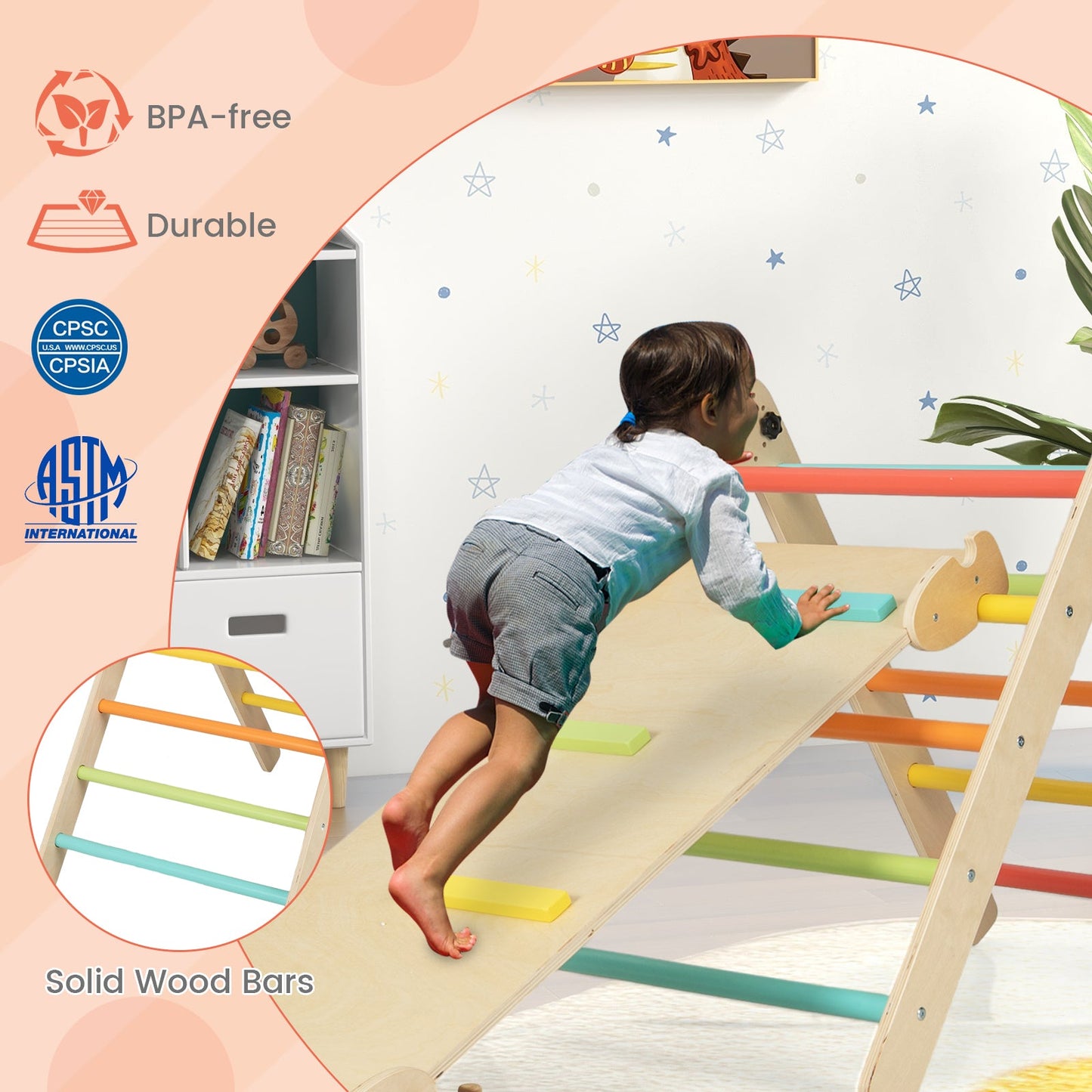 3-in-1 Adjustable Kids Climbing Triangle Set - Multicolor