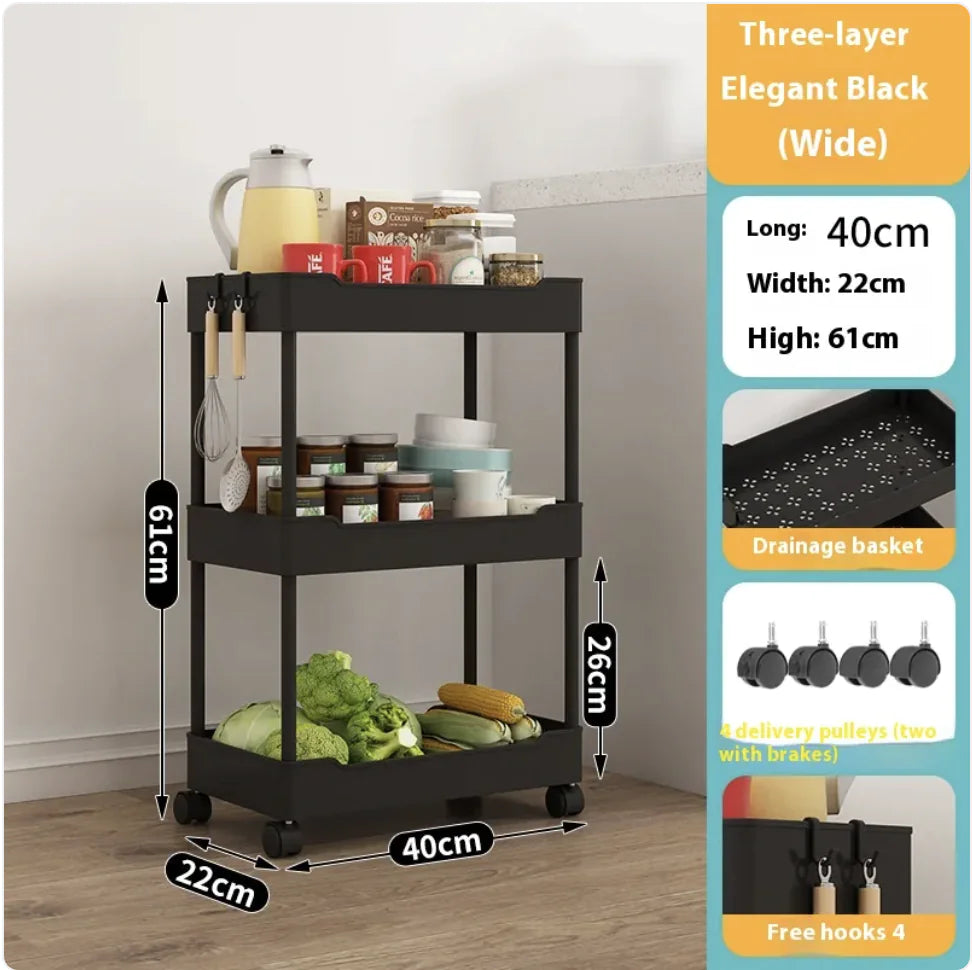 Multi-Tier Kitchen Storage Cart - Versatile & Modern Design