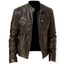 Chaqueta de Cuero PU con Cremallera para Hombre con Cuello Alto