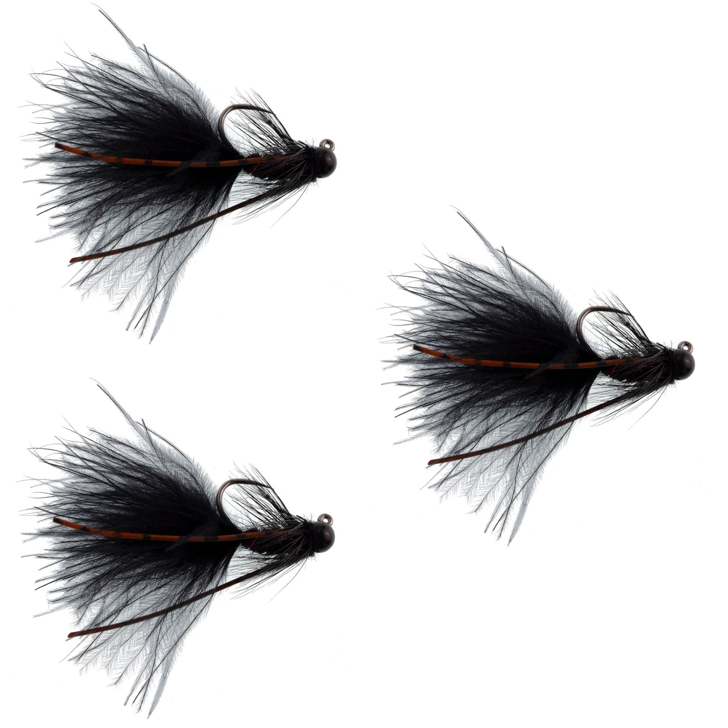 3-Pack Tactical Tungsten Bead Mini Bugger Flies - Size 12 for Euro Nymphing - Korvel