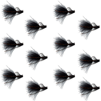 Premium Tactical Tungsten Black Mini Bugger Flies - 12 Pack Size 12 - Korvel