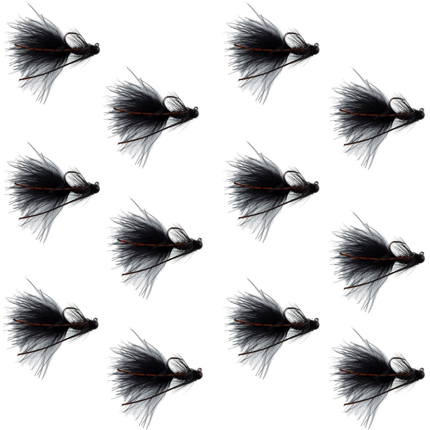 Tungsten Bead Tactical Black Mini Bugger Czech Nymph Euro Nymphing Fly - 1 Dozen Flies Size 8 - Korvel