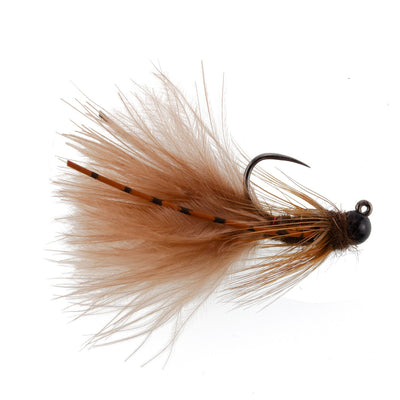 3-Pack Tactical Brown Mini Bugger Tungsten Bead Flies for Euro Nymphing - Size 8 - Korvel
