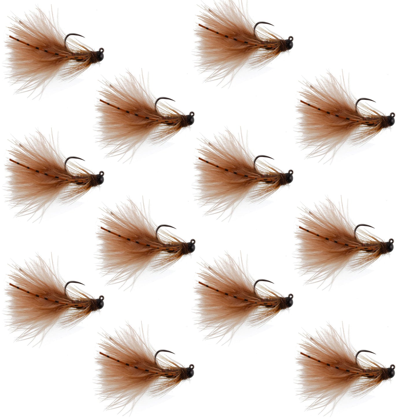 Premium Tactical Brown Mini Bugger Czech Nymph Fly - 12 Pack Size 12 - Korvel