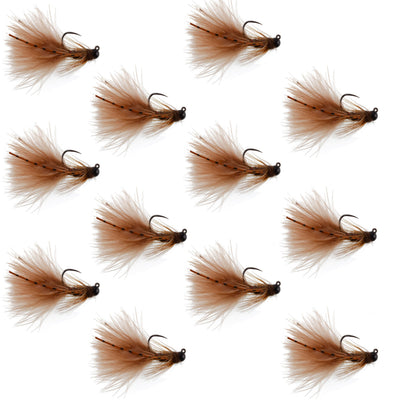 Tungsten Bead Tactical Brown Mini Bugger Czech Nymph Euro Nymphing Fly - 1 Dozen Flies Size 8 - Korvel