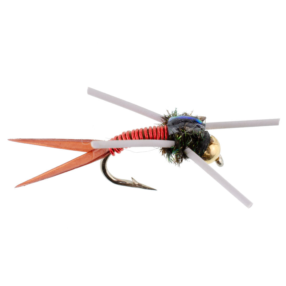 Premium Tungsten Bead Head Nymph Flies with Rubber Legs - Red Copper John - Pack of 6 (Size 14) - Korvel