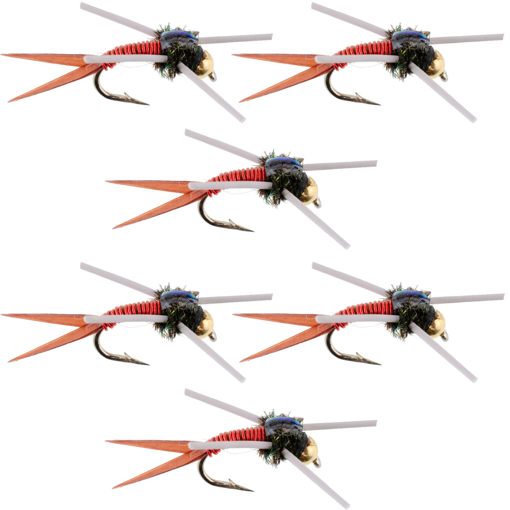 Premium Tungsten Bead Head Nymph Flies with Rubber Legs - Red Copper John - Pack of 6 (Size 14) - Korvel