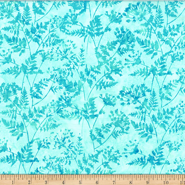Tela de Algodón Batik Sweet Cicely Turquesa de Bali - 44"/45" por Yarda