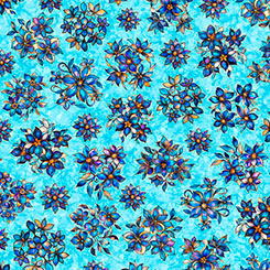 Tissu en coton floral mosaïque turquoise - 44/45" par yard