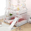 Cama litera Twin sobre Queen con redes de escalada y rampa - Blanca
