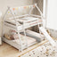 Cama litera Twin sobre Queen con redes de escalada y rampa - Blanca