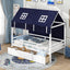 Cama Casa Gemela con Tienda y Cajones de Almacenamiento para Niños - Blanca
