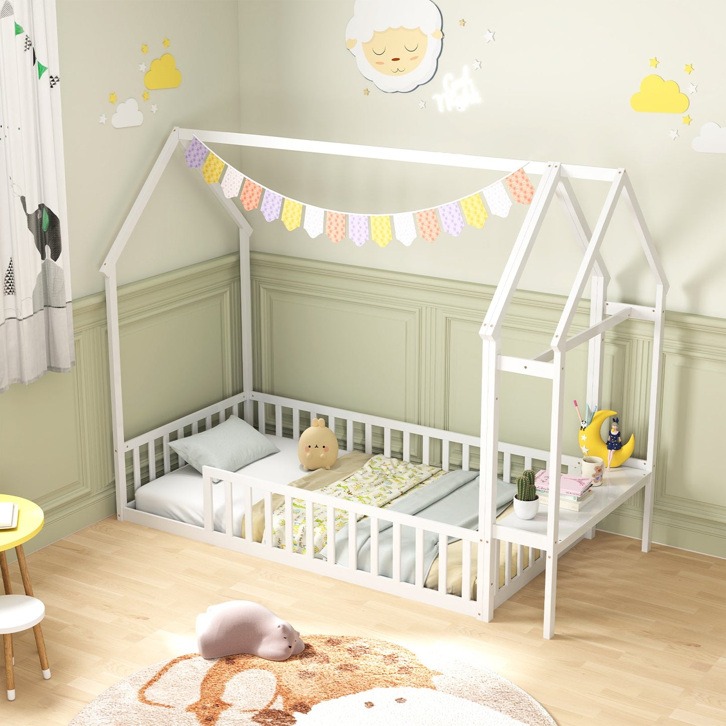 Cadre de Lit Montessori Twin House avec Rangement - Blanc