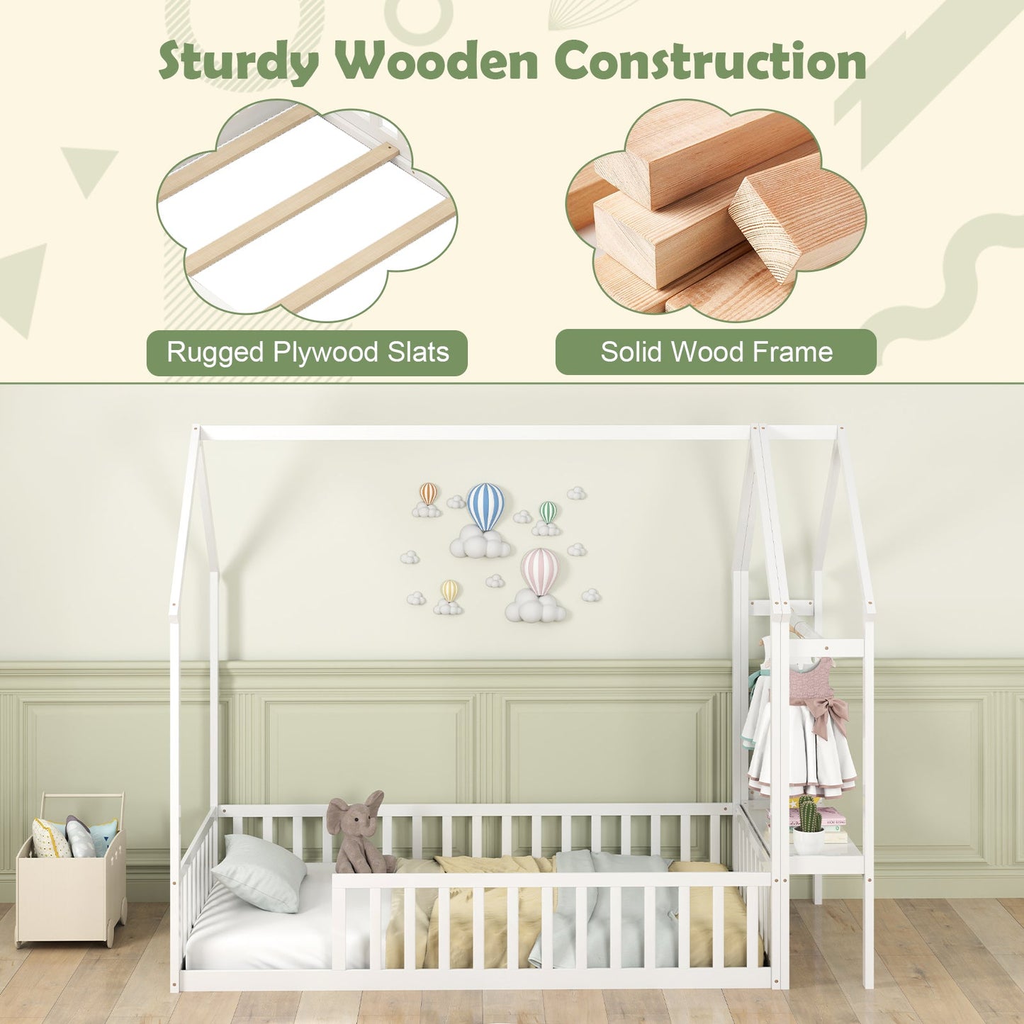 Cadre de Lit Montessori Twin House avec Rangement - Blanc