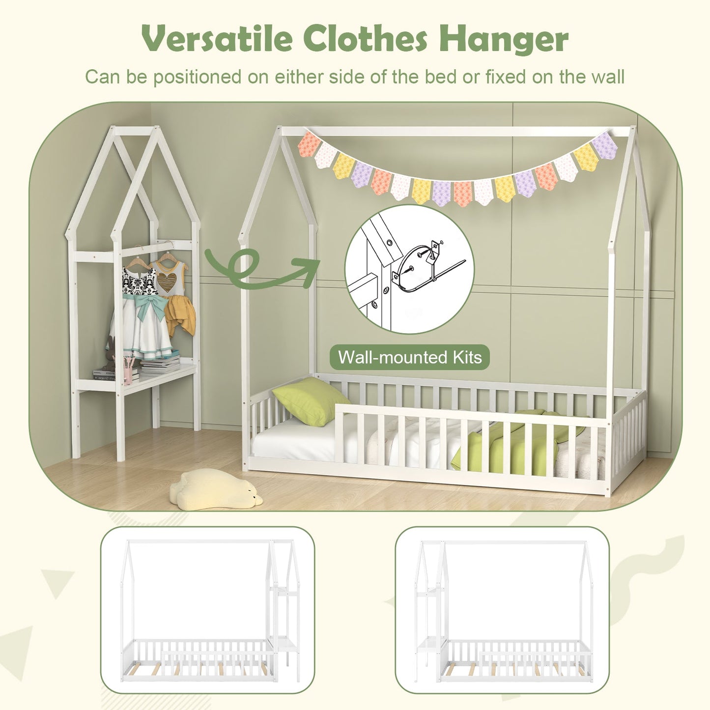 Cadre de Lit Montessori Twin House avec Rangement - Blanc