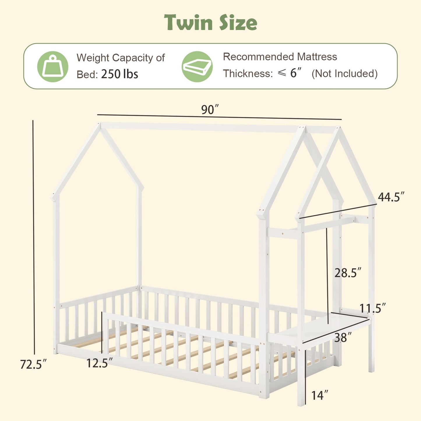 Cadre de Lit Montessori Twin House avec Rangement - Blanc
