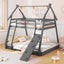 Twin Over Queen Bunk Bed with Climbing Nets - Gray