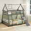 Twin Over Queen Bunk Bed with Climbing Nets - Gray