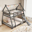 Twin Over Queen Bunk Bed with Climbing Nets - Gray