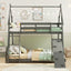 Twin Over Queen Bunk Bed with Climbing Nets - Gray