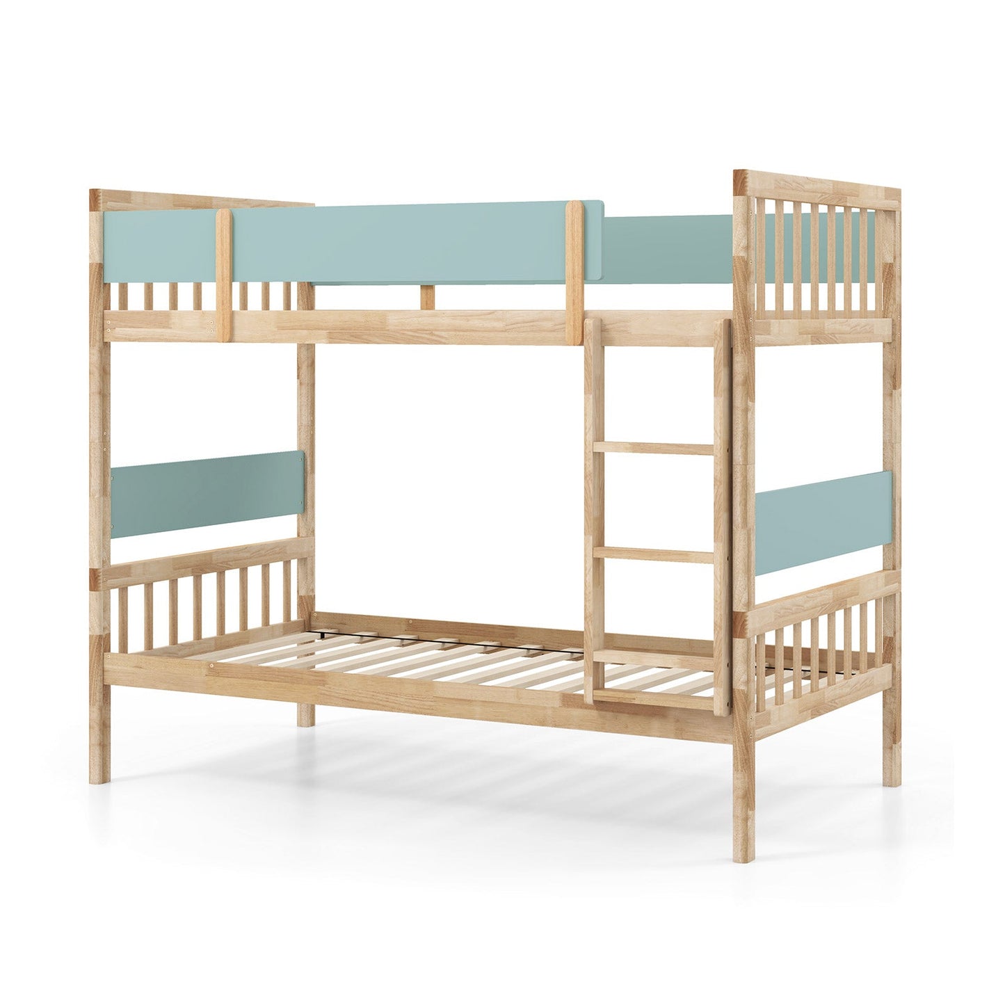 Cama litera Twin sobre Twin con escalera y barandillas - Natural