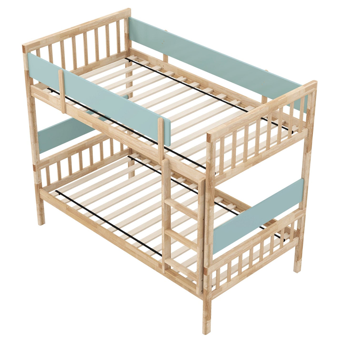 Cama litera Twin sobre Twin con escalera y barandillas - Natural