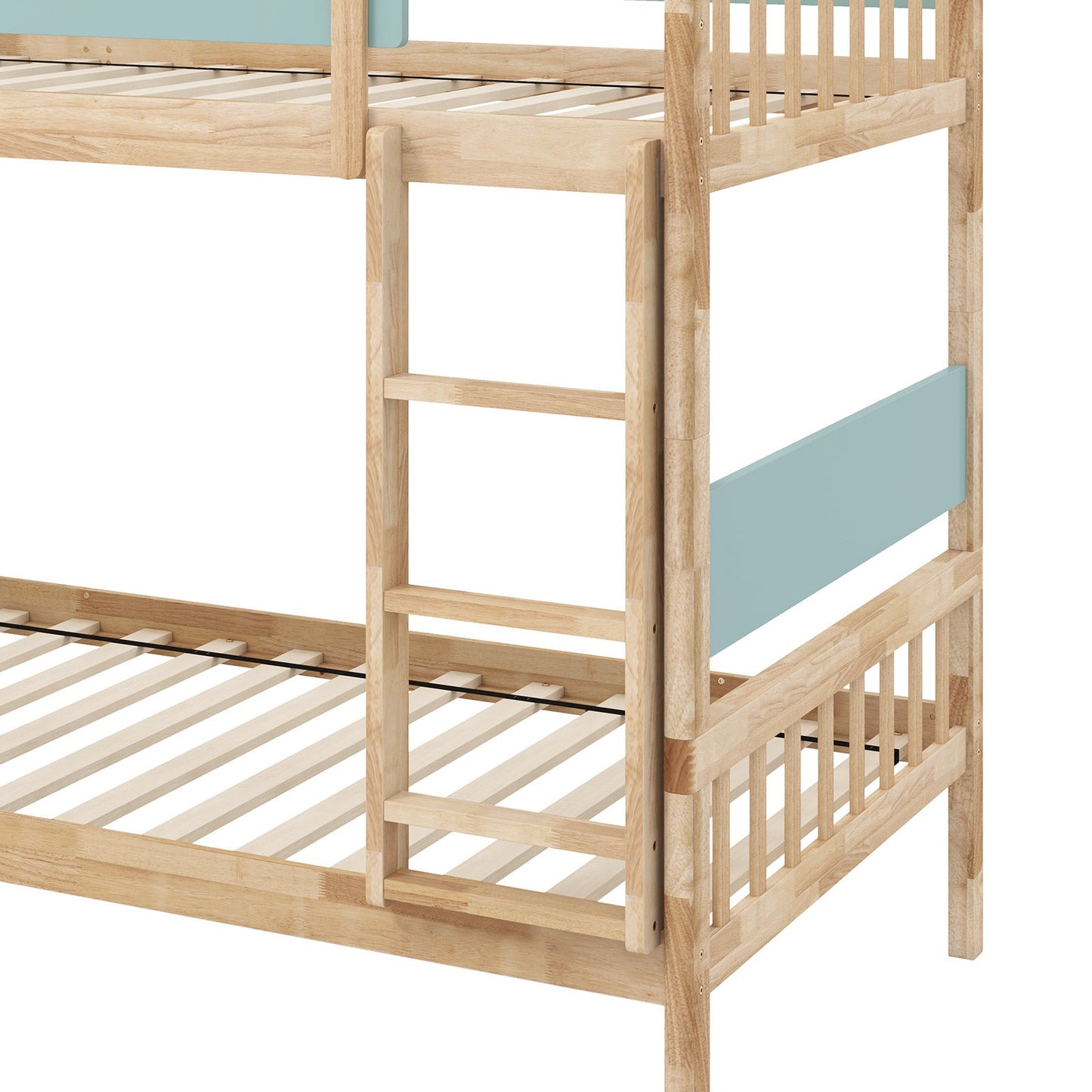 Cama litera Twin sobre Twin con escalera y barandillas - Natural