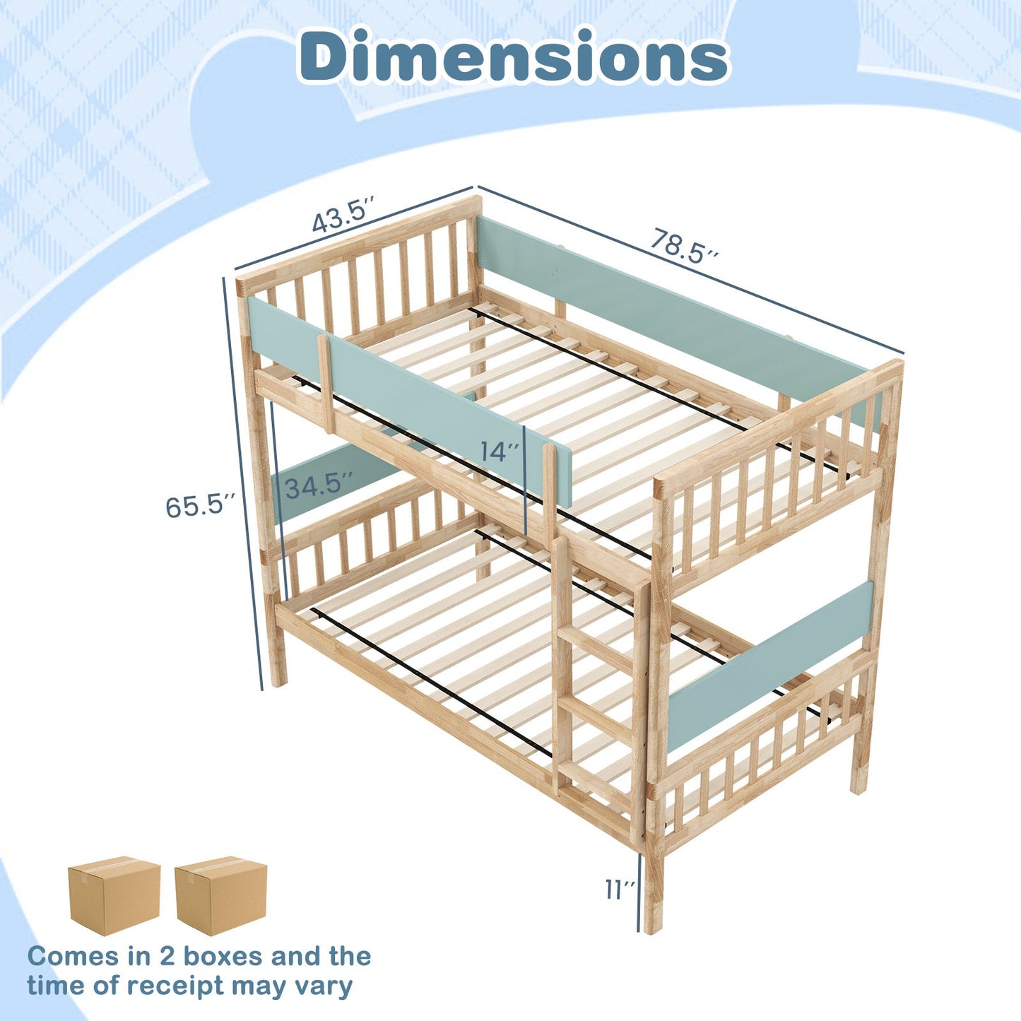 Cama litera Twin sobre Twin con escalera y barandillas - Natural