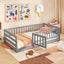 Twin Size Floor Bed with High Fence and Playhouse Door - Gray