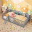 Twin Size Floor Bed with High Fence and Playhouse Door - Gray