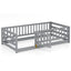 Twin Size Floor Bed with High Fence and Playhouse Door - Gray