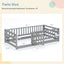 Twin Size Floor Bed with High Fence and Playhouse Door - Gray