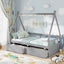 Cama Casa de Tamaño Individual con Techo y Barandilla de Seguridad - Gris