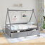 Cama Casa de Tamaño Individual con Techo y Barandilla de Seguridad - Gris