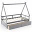 Cama Casa de Tamaño Individual con Techo y Barandilla de Seguridad - Gris