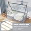 Cama Casa de Tamaño Individual con Techo y Barandilla de Seguridad - Gris