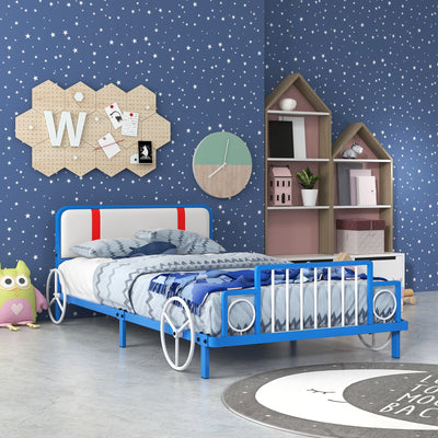 Cama de Metal en Forma de Coche para Niños de Tamaño Twin con Cabecera Tapizada