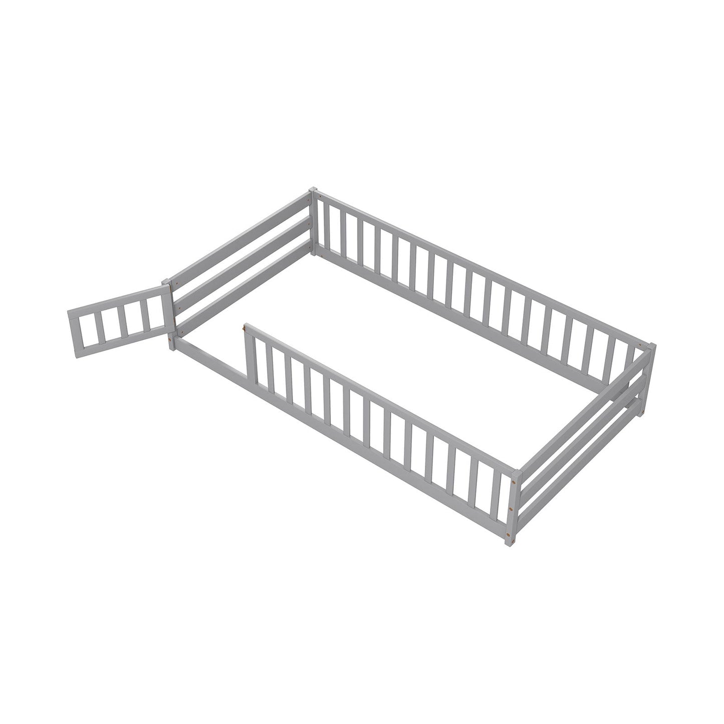Twin Size Kids Wood Montessori Floor Bed with Door - Gray