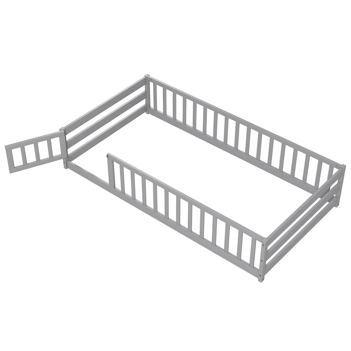 Twin Size Kids Wood Montessori Floor Bed with Door - Gray
